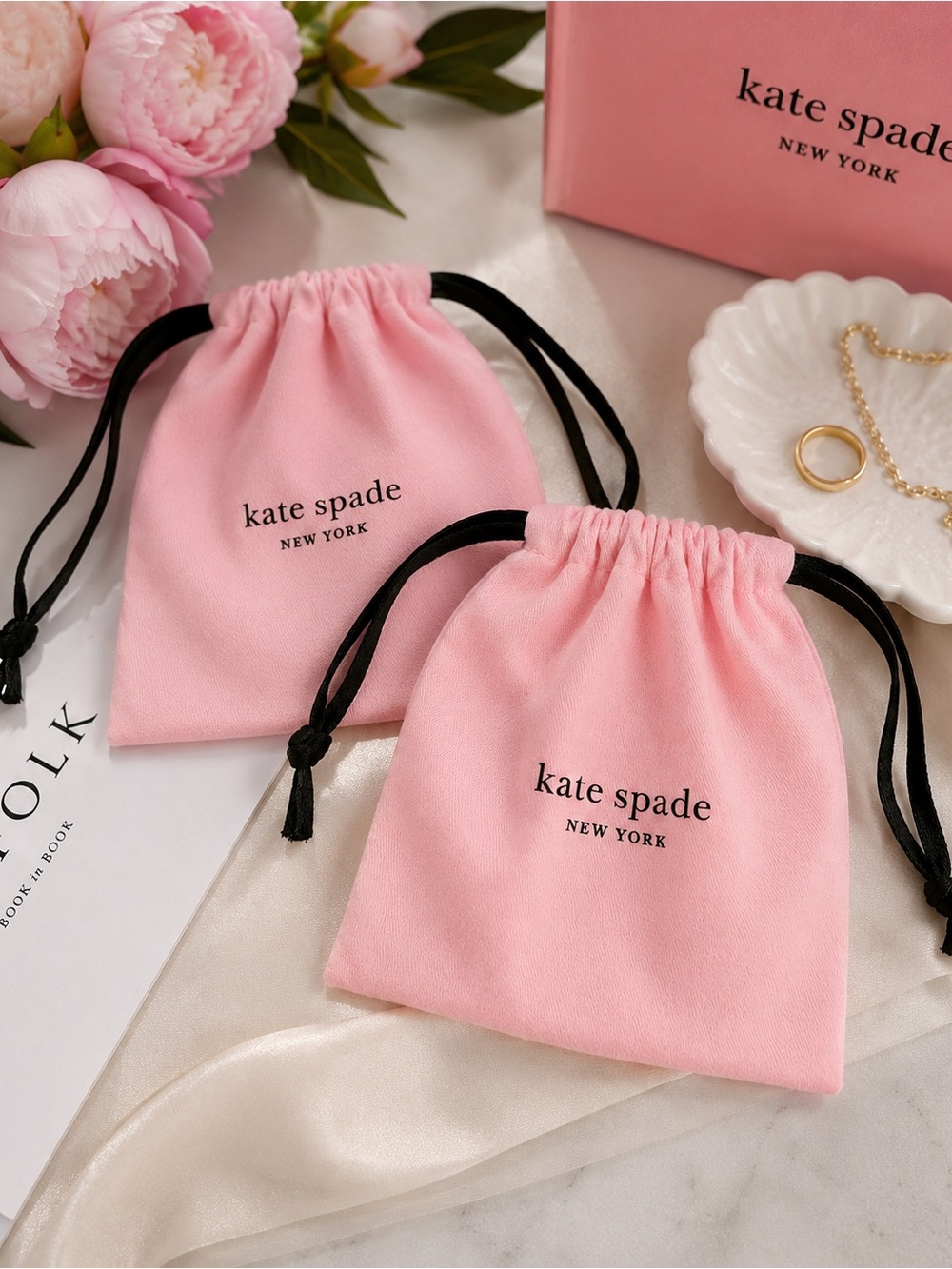 Kate Spade Brushed Cotton Jewelry & Accessory Pouches Dust Bags Set of 2 New
